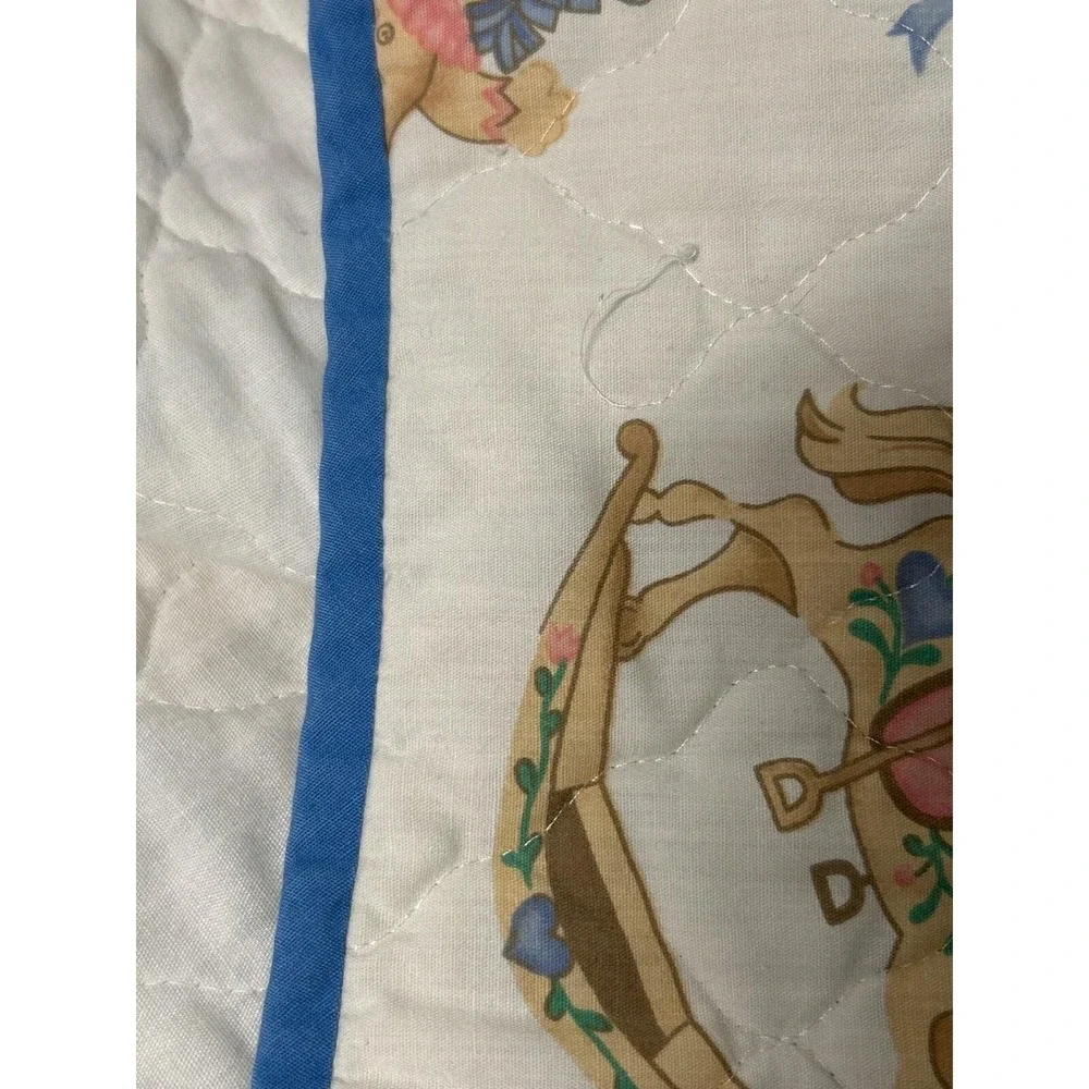 Vintage Baby Blanket 1980's Rocking Horses Trains Bears Jack-in-Box Toys